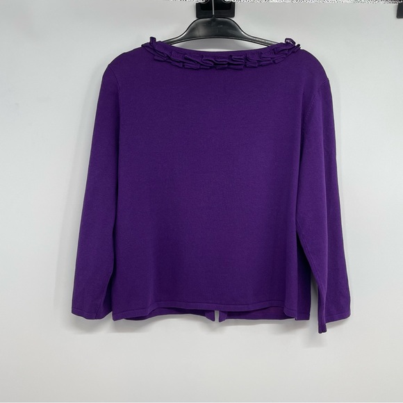 Alex Marie Silk Blend Cardigan Womens L Large Purple Ruffle Collar Long Sleeve - Picture 2 of 10
